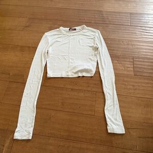 Cropped Ribbed Size Small Olivaceous Long Sleeve Shirt